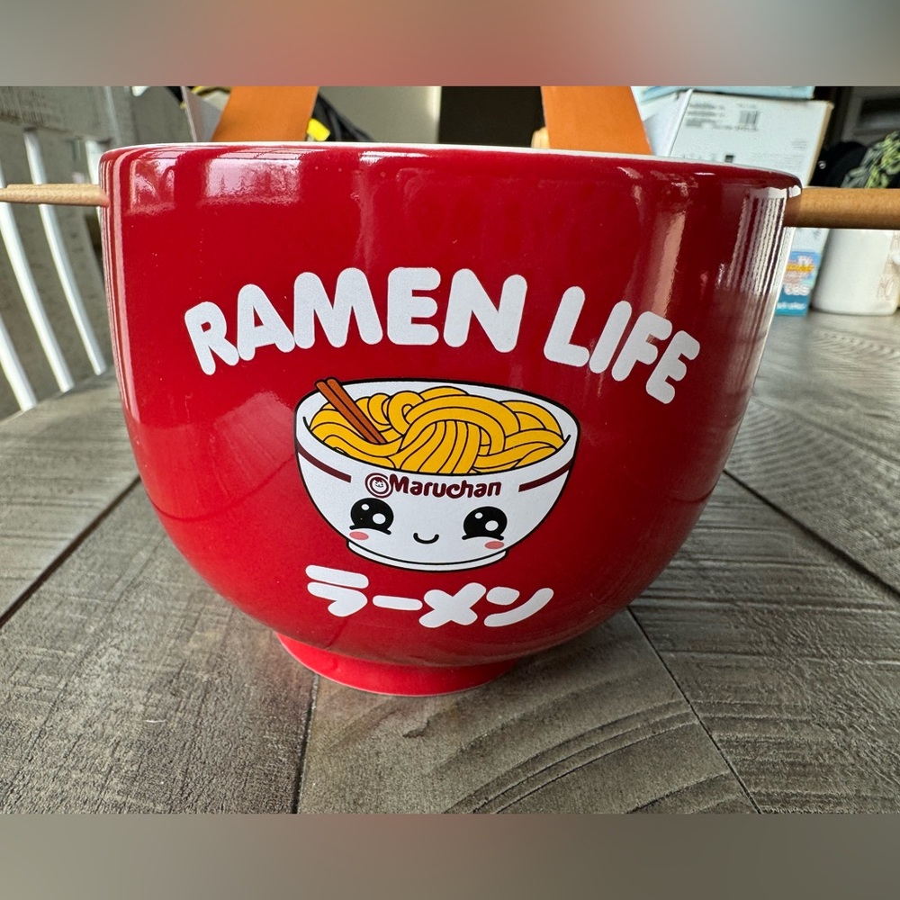 Maruchan Ramen Noodle Ceramic Bowl with Chopsticks.